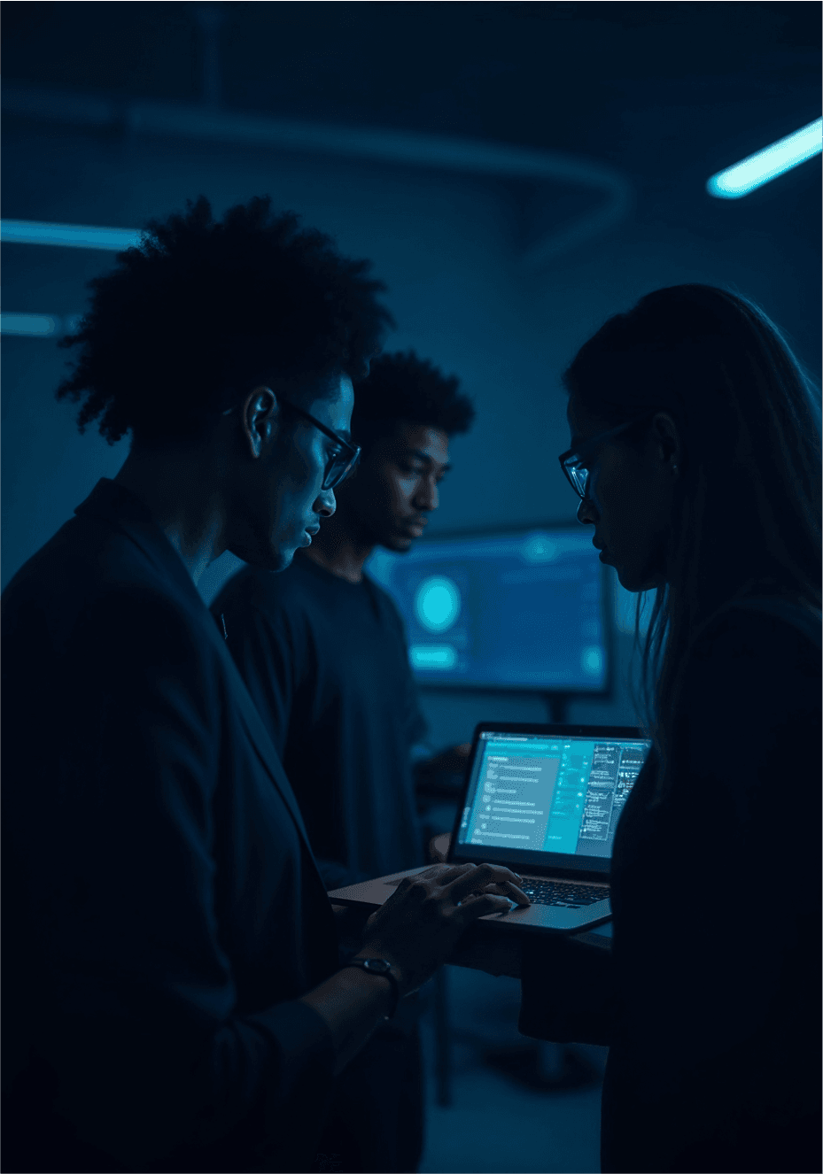 Infoassure cybersecurity professionals collaborating on a security assessment